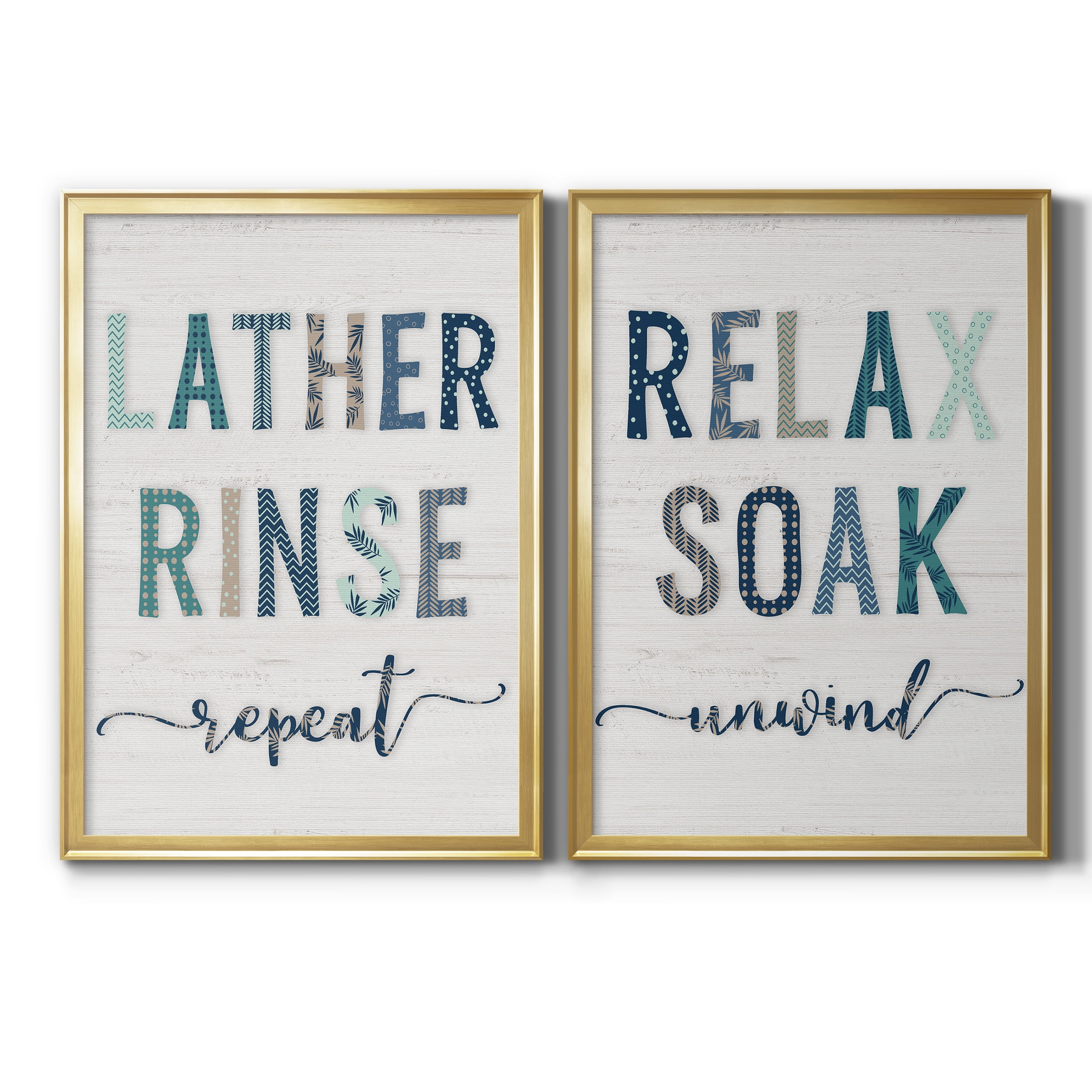 2 Piece Set Lather Rinse Repeat Premium Framed Canvas - Ready to Hang - 22.5 x 30.5 Each - Gold Frame
