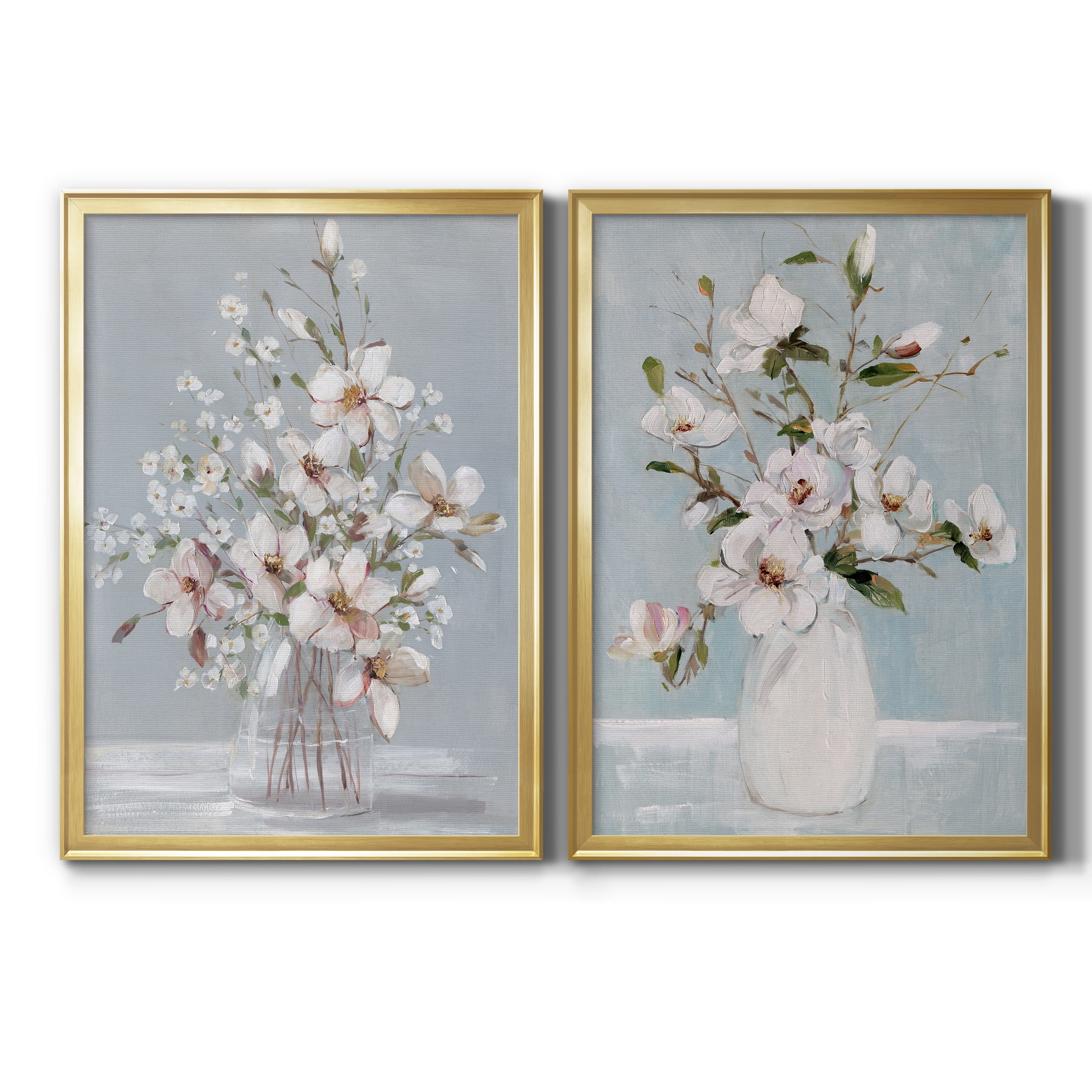 2 Piece Set Magnolia Romance Premium Framed Canvas - Ready to Hang - 22.5 x 30.5 Each - Gold Frame