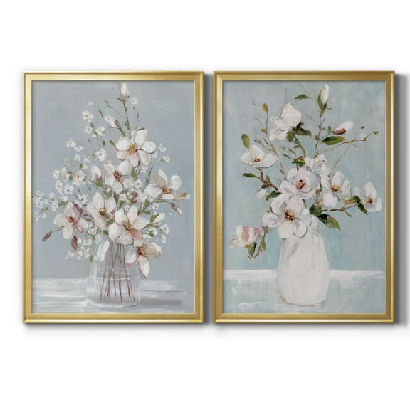 2 Piece Set Magnolia Romance Premium Framed Canvas - Ready to Hang - 26.5 x 36.5 Each - Gold Frame