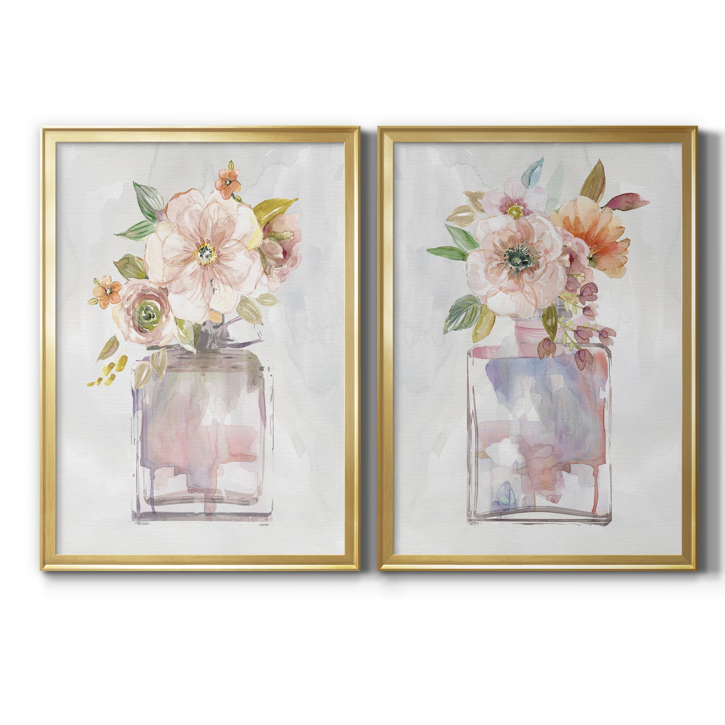 2 Piece Set Mini Bouquet I Premium Framed Canvas - Ready to Hang - 18.5 x 24.5 Each - Gold Frame