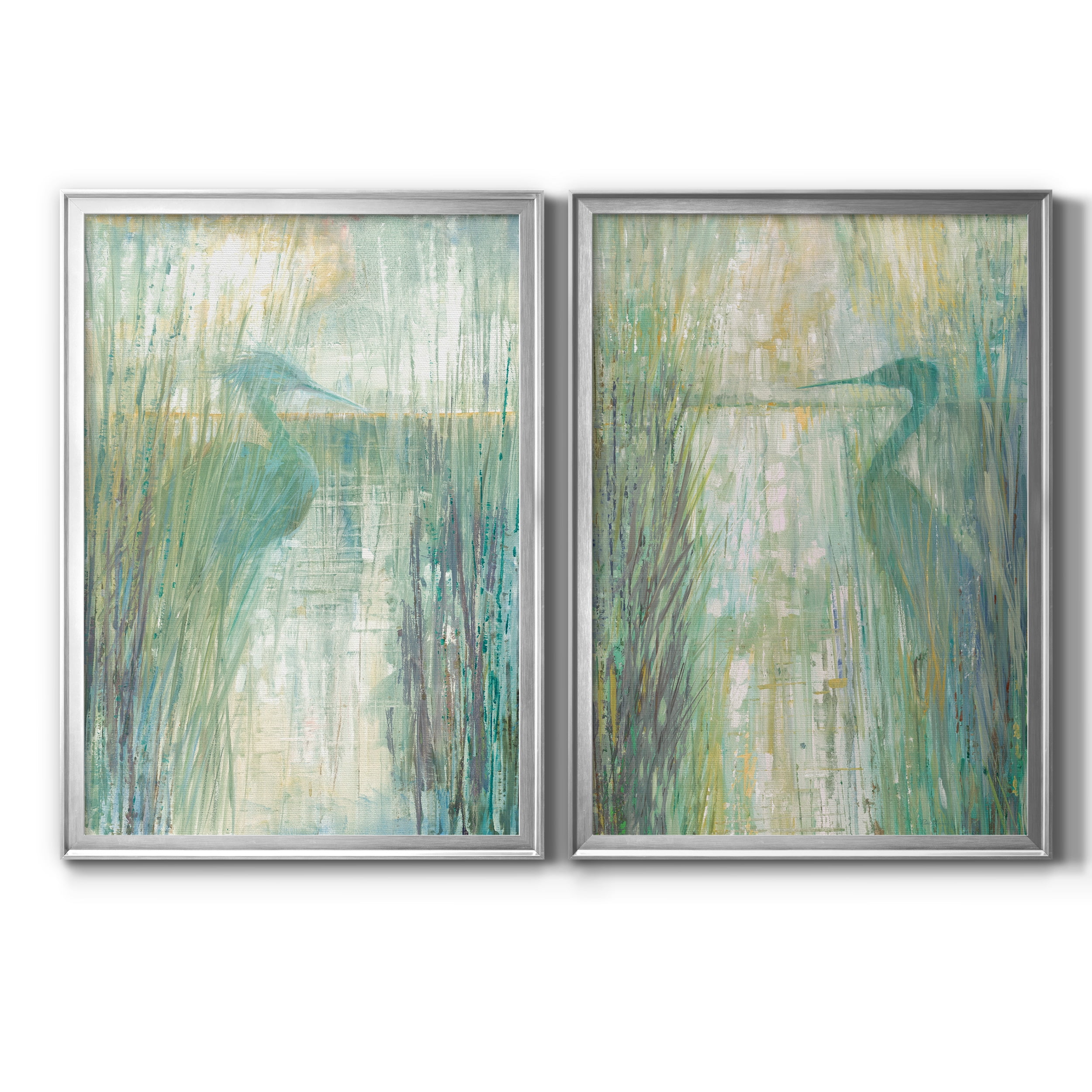 2 Piece Set Morning Egret I Premium Framed Canvas - Ready to Hang - 22.5 x 30.5 Each - Silver Frame