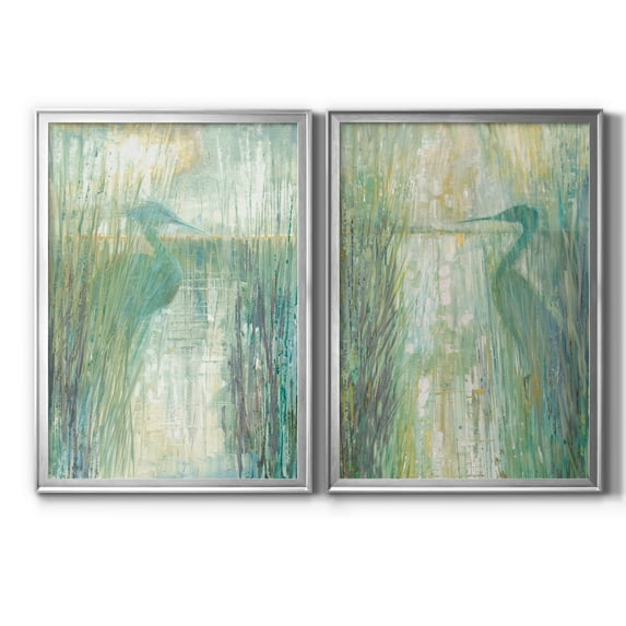 2 Piece Set Morning Egret I Premium Framed Canvas - Ready to Hang - 22.5 x 30.5 Each - Silver Frame