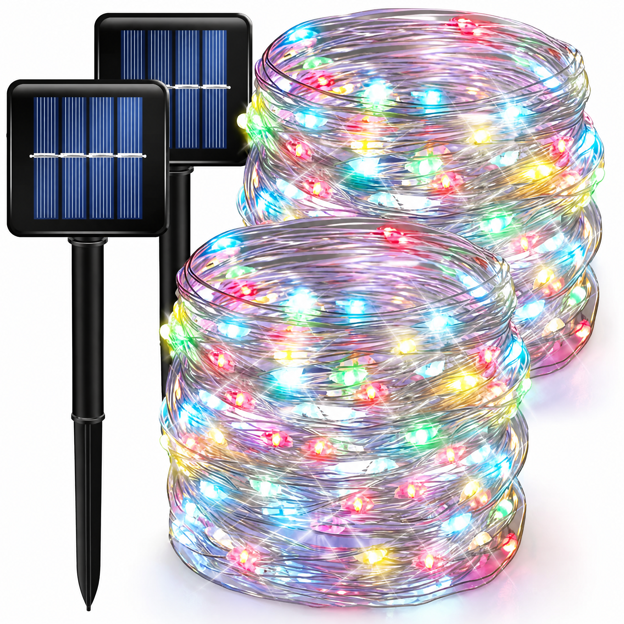 2-Piece Set Multi-Color Solar Fairy Light String, 330 Led Outdoor Solar Christmas Lights, 8 Modes Of Wired Solar Flashing Light String, For Christmas Trees, Wedding Parties, Gardens And Courtyards