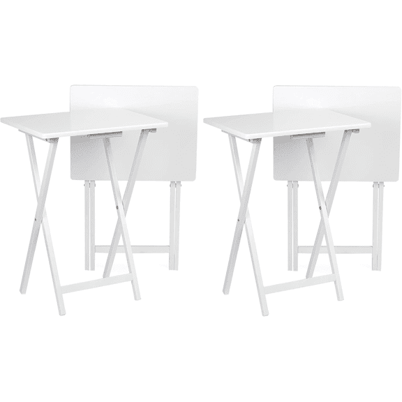 2-Piece Set: Multifunctional Solid Wood TV Snack Tray Table Indoor Use White