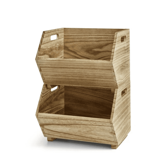 2-Piece Set Natural Wood Stacking Open Front Decorative Storage Bins, 11 in x 16.5 in x 10 in