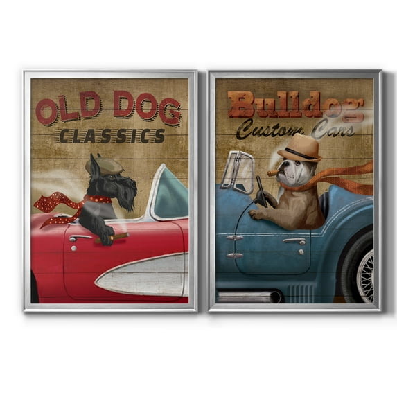 2 Piece Set Old Dog Classics Premium Framed Canvas - Ready to Hang - 30.5 x 42.5 Each - Gold Frame