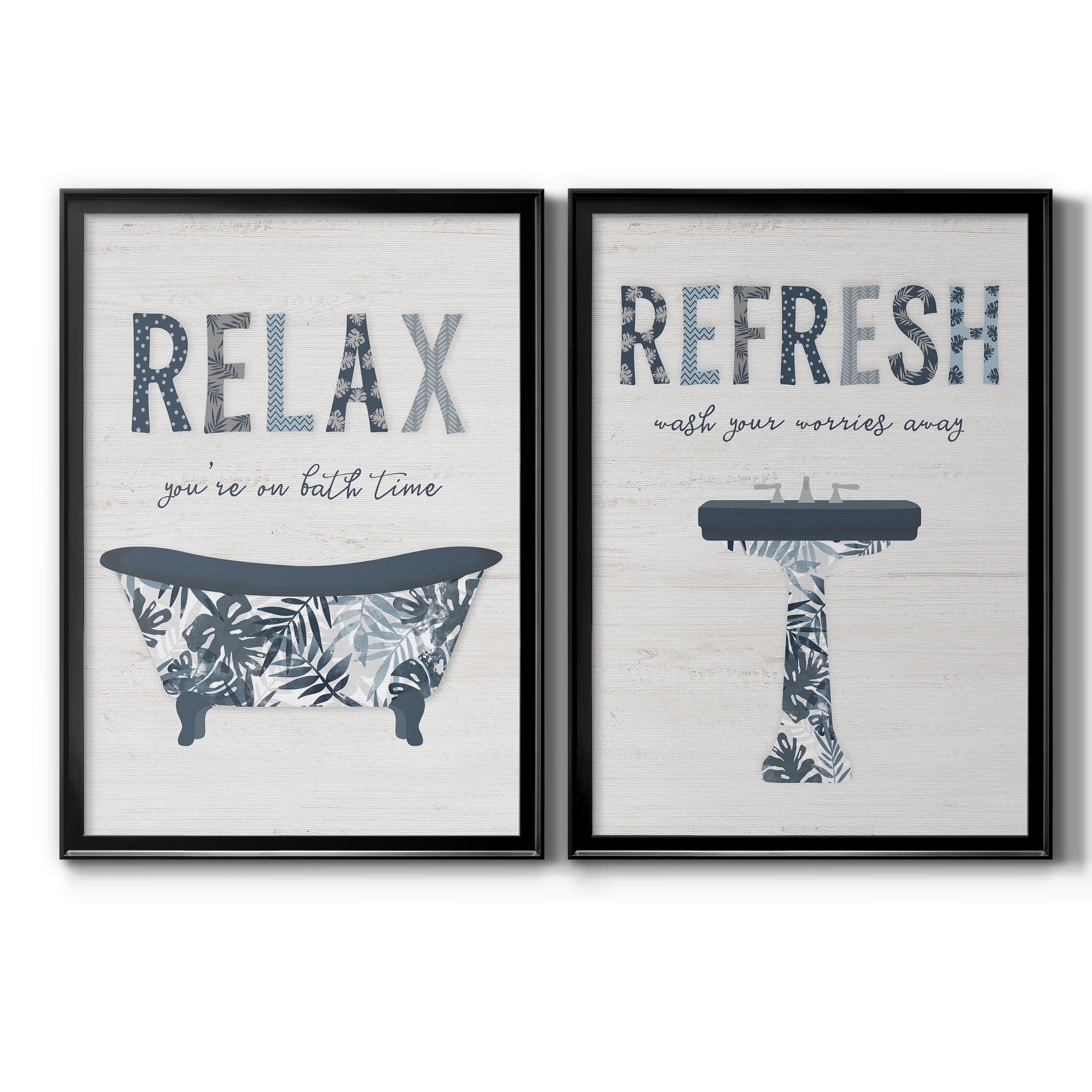 2 Piece Set Palm Bath I Premium Framed Canvas - Ready to Hang - 18.5 x 24.5 Each - Black Frame
