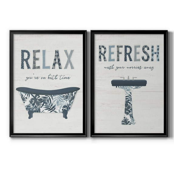 2 Piece Set Palm Bath I Premium Framed Canvas - Ready to Hang - 22.5 x 30.5 Each - Black Frame