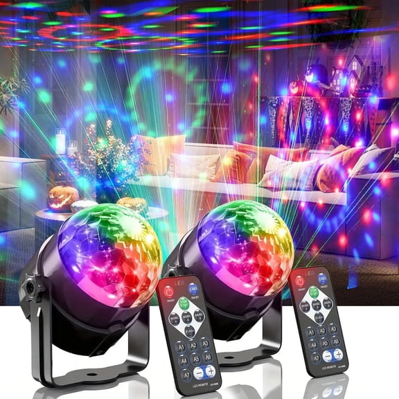 2-Piece Set of Party Lights, Voice Controlled Flash with Remote Control, Disco Ball Lights, DJ Strobe Lamp, Wedding Bars, KTV Karaoke/New Year's Eve Halloween Christmas Decorations.