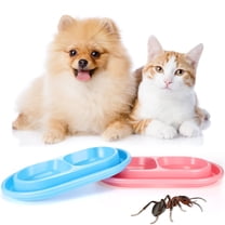 2-Piece Set Pet Food Bowl, Essential Cat Dog Bowls. Plastic Double Pet Food & Water Bowls. Non-Spill Eating Drinking Bowls Suitable for Cats & Dogs. Pink and Light Blue
