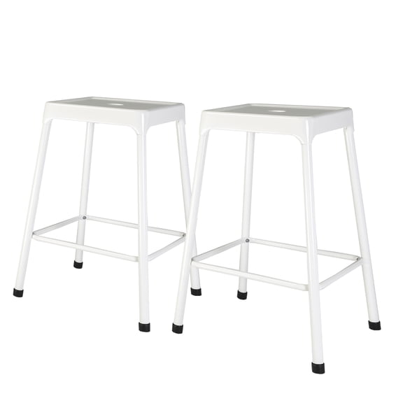 2 Piece/Set,Plastic Foot Pads Protect The Floor From Scratches,Comfortable Seat Footrest,Highlights The Modern and Stylish Design of The Metal Stools,Counter Stool Metal White Powder Coating