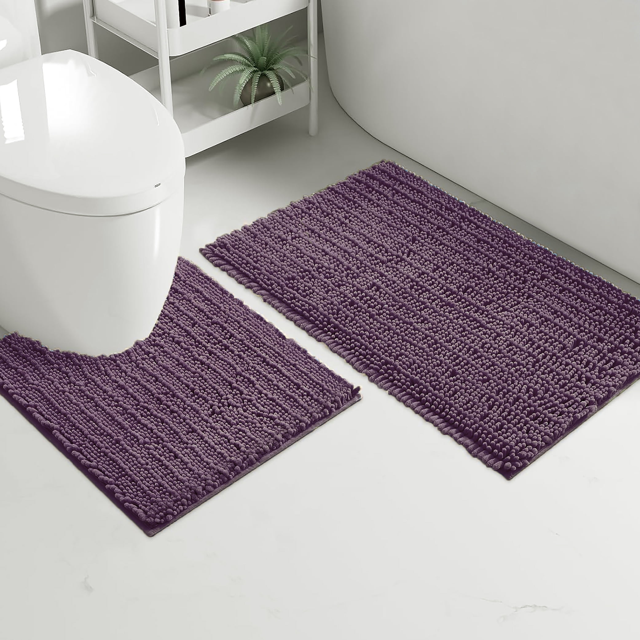 2 Piece Set Plum Soft Cozy Plush Chenille Bath Mat Bathroom Rug