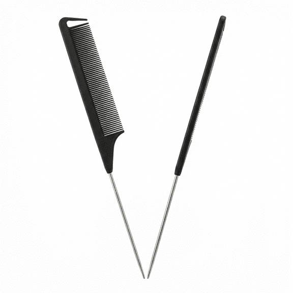 2-Piece Set of Rat Tail Comb, Heat Resistant Carbon Fiber Hair Rat Tail Comb, Stainless Steel Pintail, Fine Tooth Teasing Comb for Detangling and Parting for Professional Styling