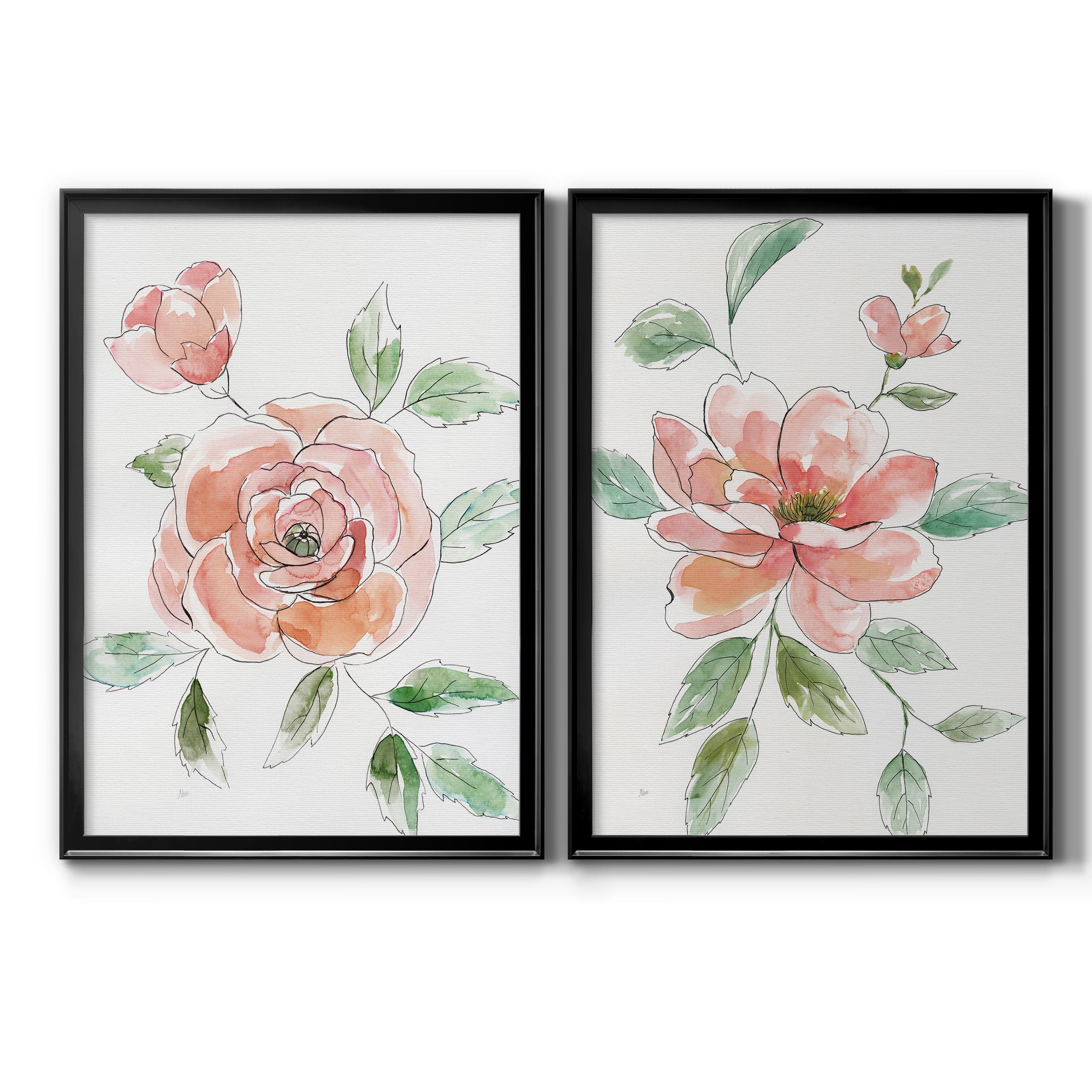 2 Piece Set Rose Contour Premium Framed Canvas - Ready to Hang - 26.5 x 36.5 Each - Black Frame