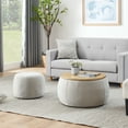 thumbnail image 1 of 2-Piece Set Round Storage Ottoman, Equipped with a Drum Shaped Small Stool, Ottoman with Storage Space, and Desktop Panel, Light Grey, 1 of 9