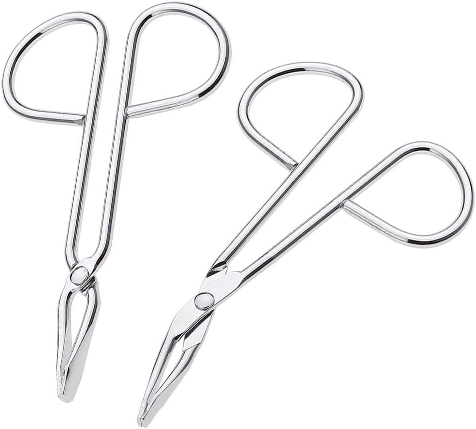 2 Piece Set Scissor Tweezers Stainless Steel Curved and Straight