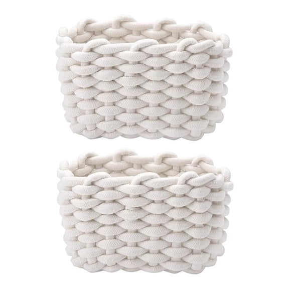 2 Piece Set Soft Braided Cotton Rope Woven Baskets Portable Storage Containers For Home Decoration Toy Towel