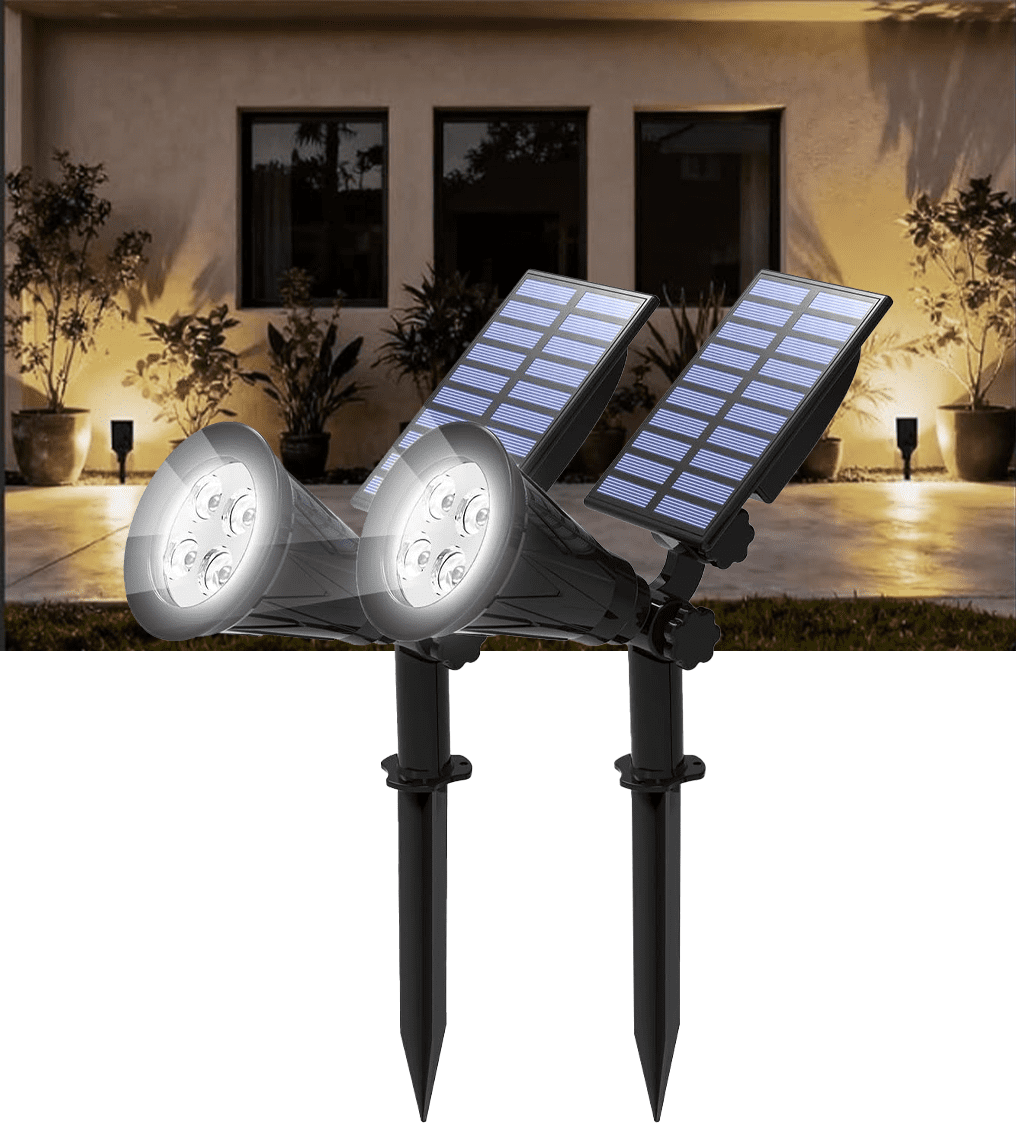 2-Piece Set Solar Outdoor Flood Lights Adjustable Angle White Light LED Landscape Lights IP65 Waterproof Wall Lights Auto-Sensing Illumination Ideal for Courtyards, Gardens, Driveways, and Pool Areas