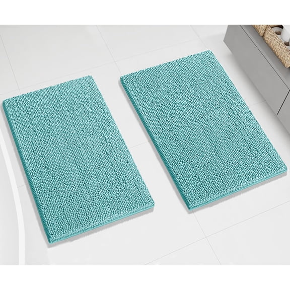 2 Piece Set Spa Blue Soft Cozy Plush Chenille Bath Mat Bathroom Rug