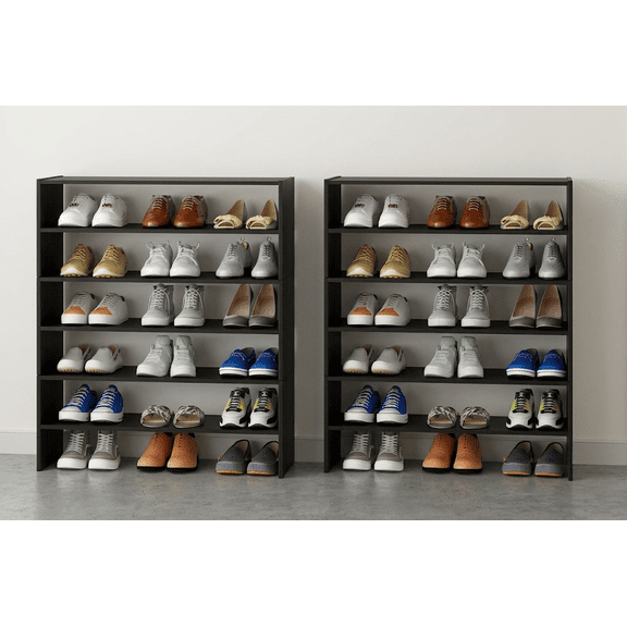 2-Piece Set Stackable Black Shoe Organizer Shelf - Modular Entryway Storage Rack for Shoes, Books, and Home Decor, 31 Inch Wide Versatile Freestanding Shelving Unit