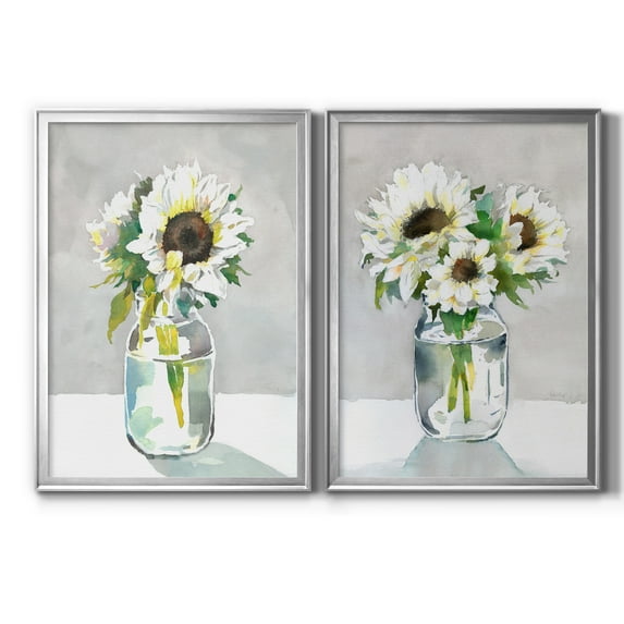 2 Piece Set Sunflower I Premium Framed Canvas - Ready to Hang - 22.5 x 30.5 Each - Gold Frame