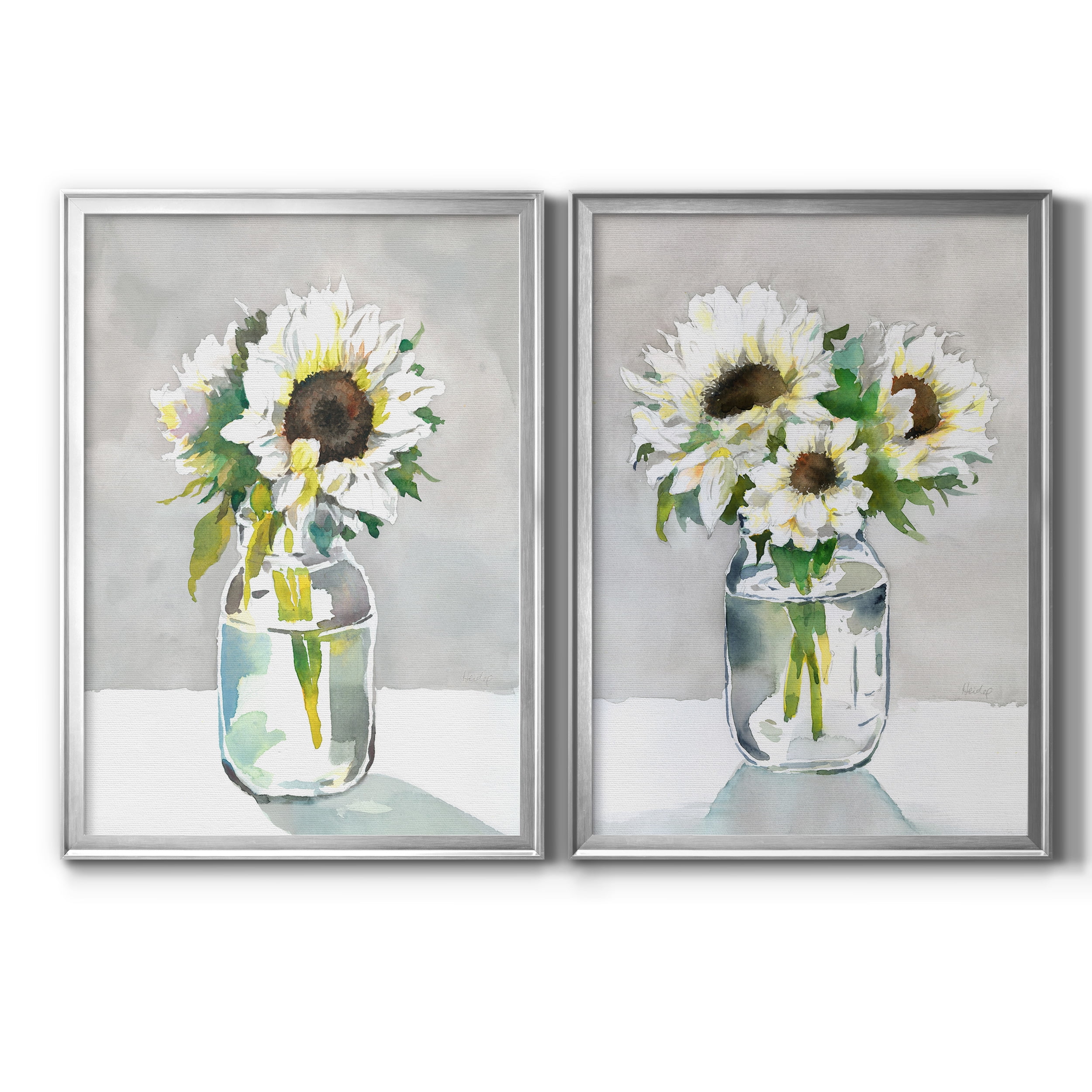 2 Piece Set Sunflower I Premium Framed Canvas - Ready to Hang - 22.5 x 30.5 Each - Silver Frame