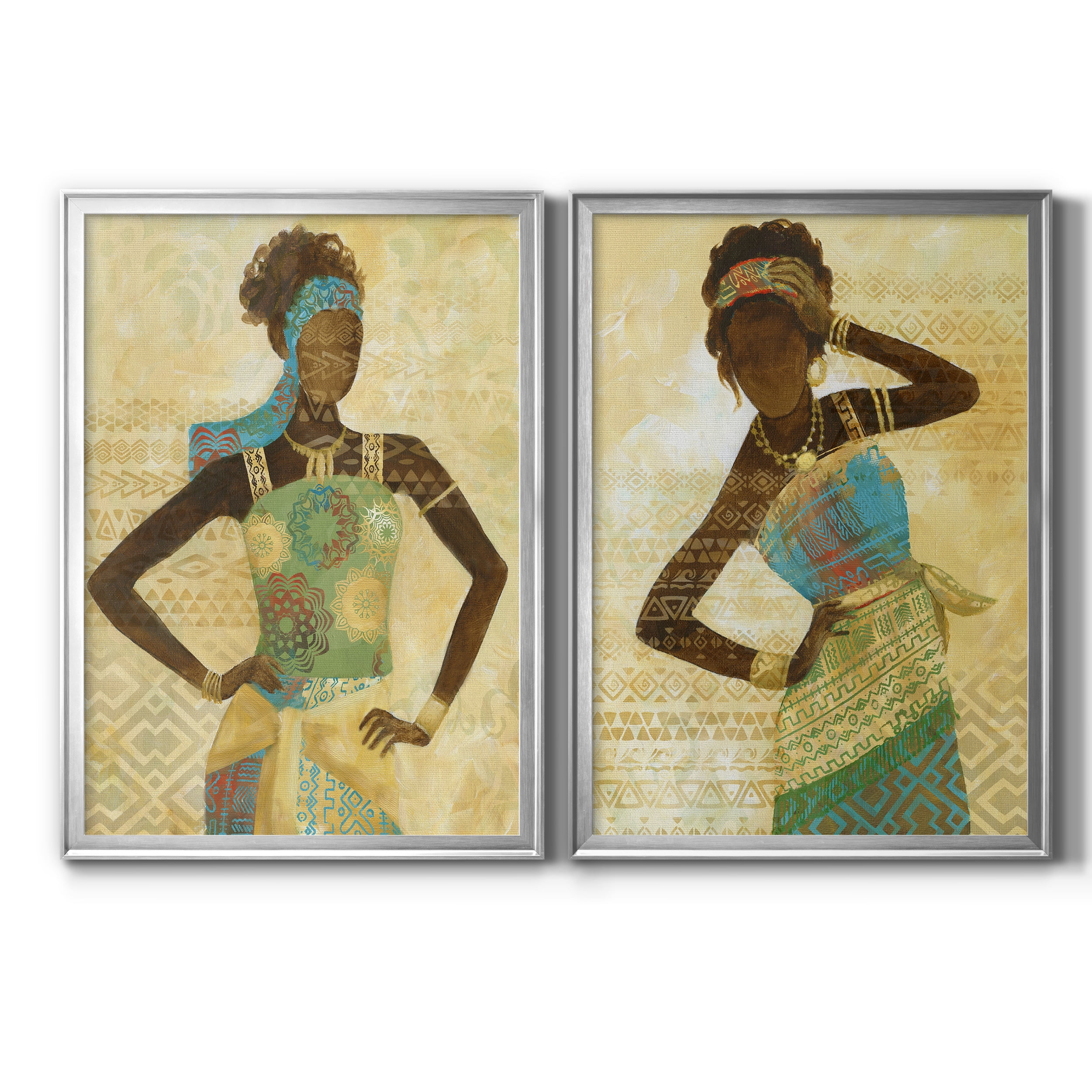 2 Piece Set Tribal Vision I Premium Framed Canvas - Ready to Hang - 18.5 x 24.5 Each - Silver Frame