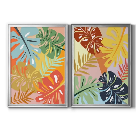 2 Piece Set Tropical Foliage I Premium Framed Canvas - Ready to Hang - 22.5 x 30.5 Each - Gold Frame