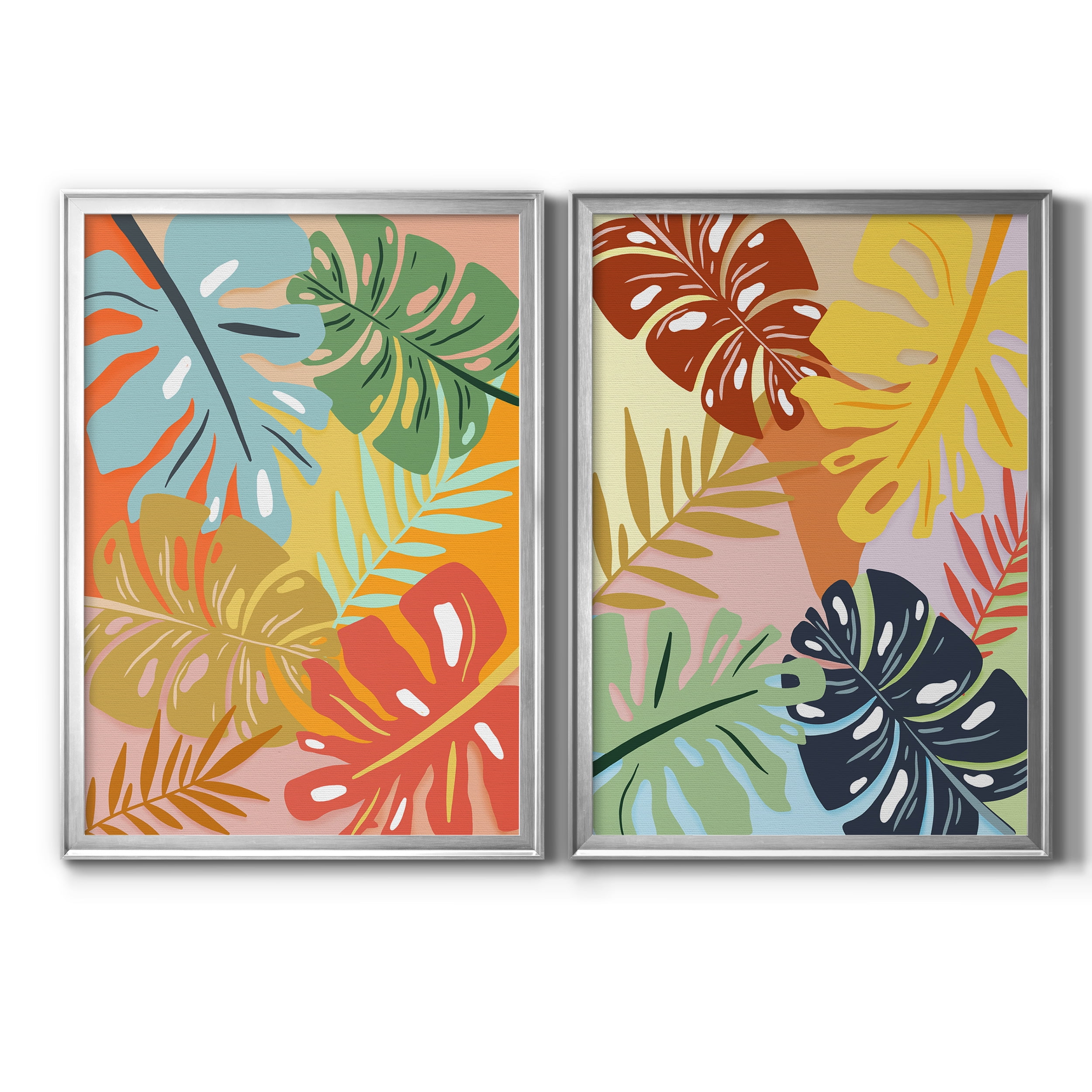 2 Piece Set Tropical Foliage I Premium Framed Canvas - Ready to Hang - 22.5 x 30.5 Each - Silver Frame