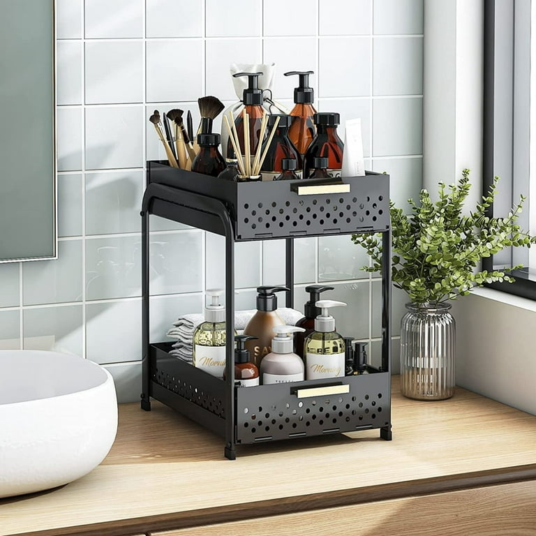 AnTom 2-Tier Under Sink Organizer with Sliding Shelf, Space-saving Cabinet  Storage for Bathroom Kitchen (Black-1 Pack)