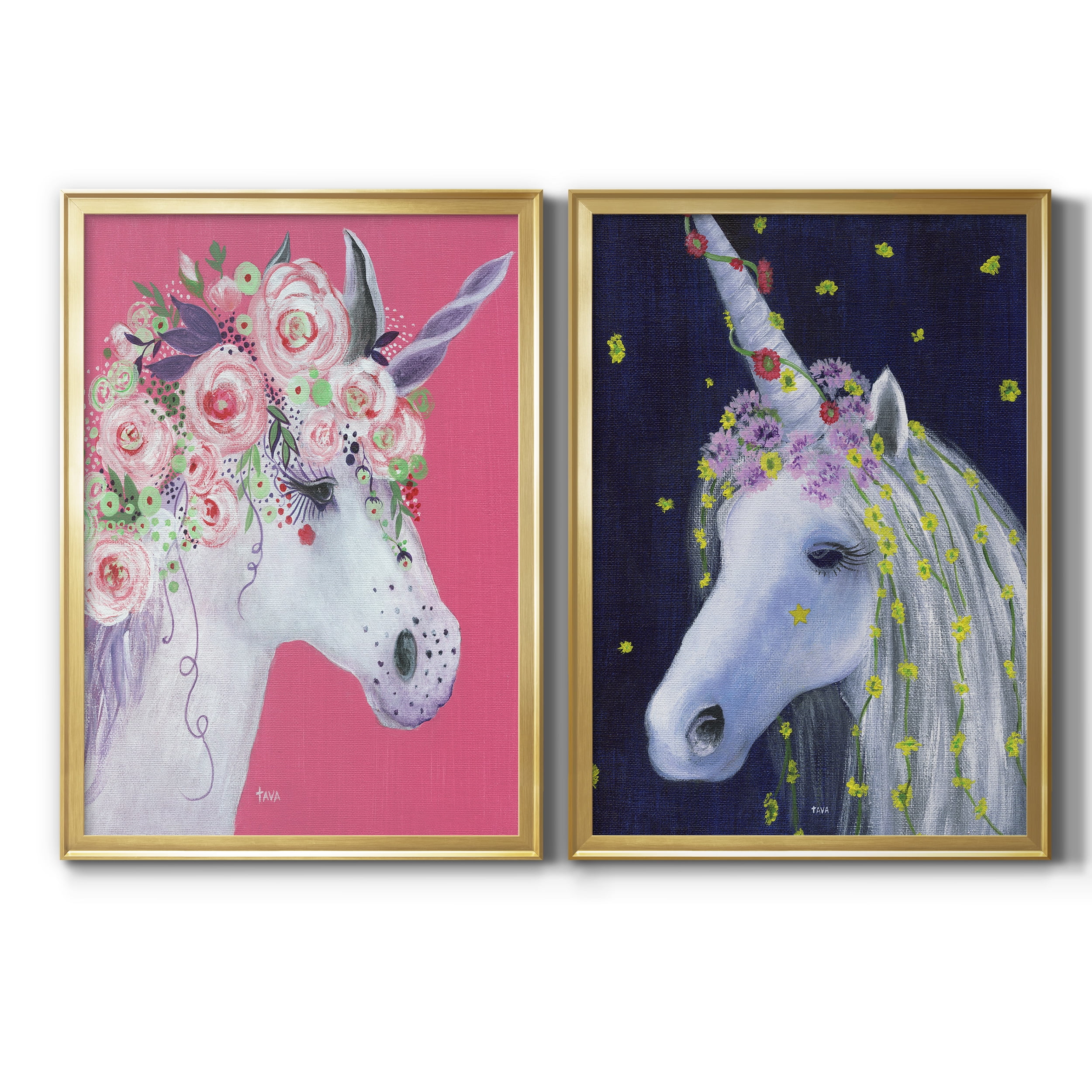 2 Piece Set Unicorn III Premium Framed Canvas - Ready to Hang - 18.5 x 24.5 Each - Gold Frame