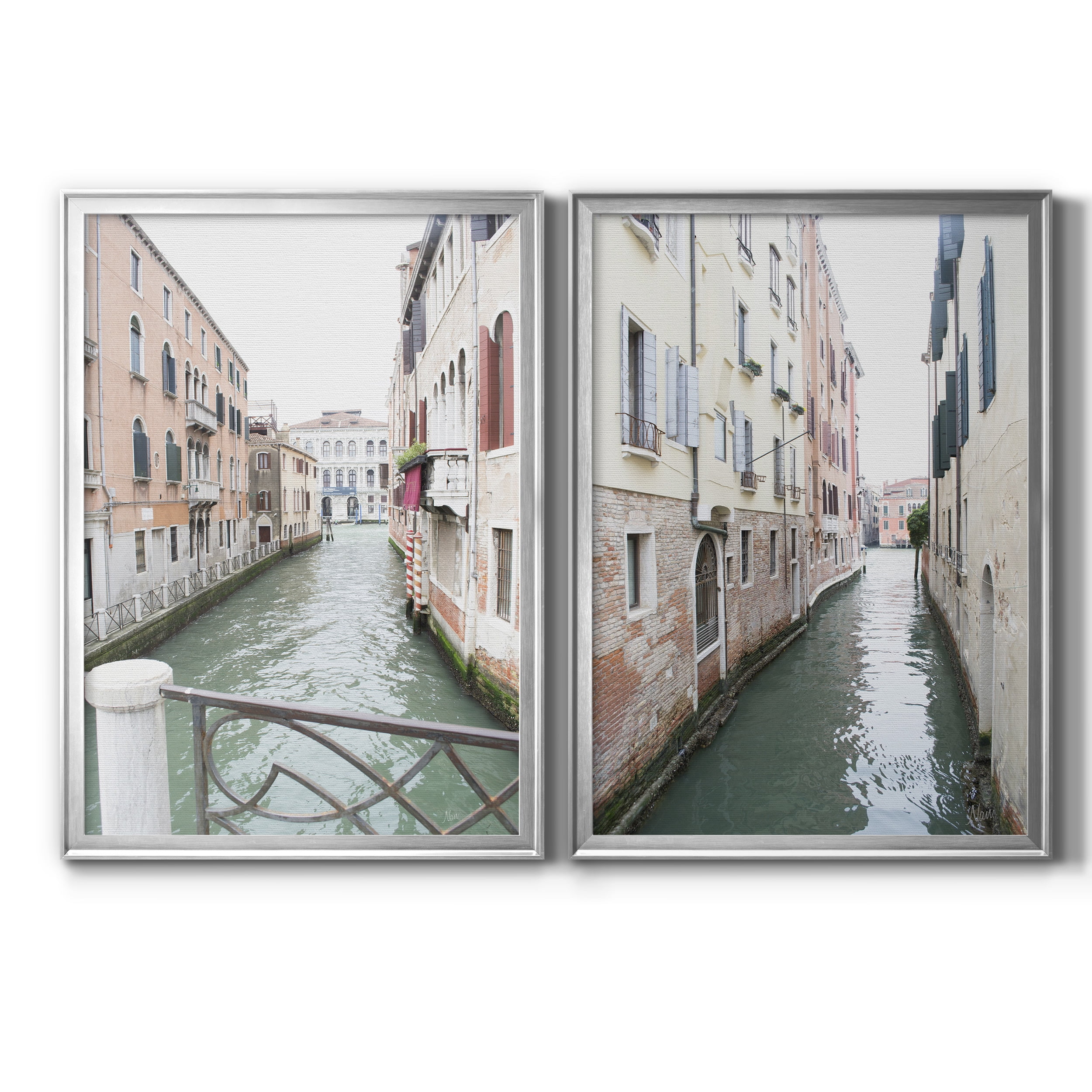 2 Piece Set Venice Canal I Premium Framed Canvas - Ready to Hang - 22.5 x 30.5 Each - Silver Frame