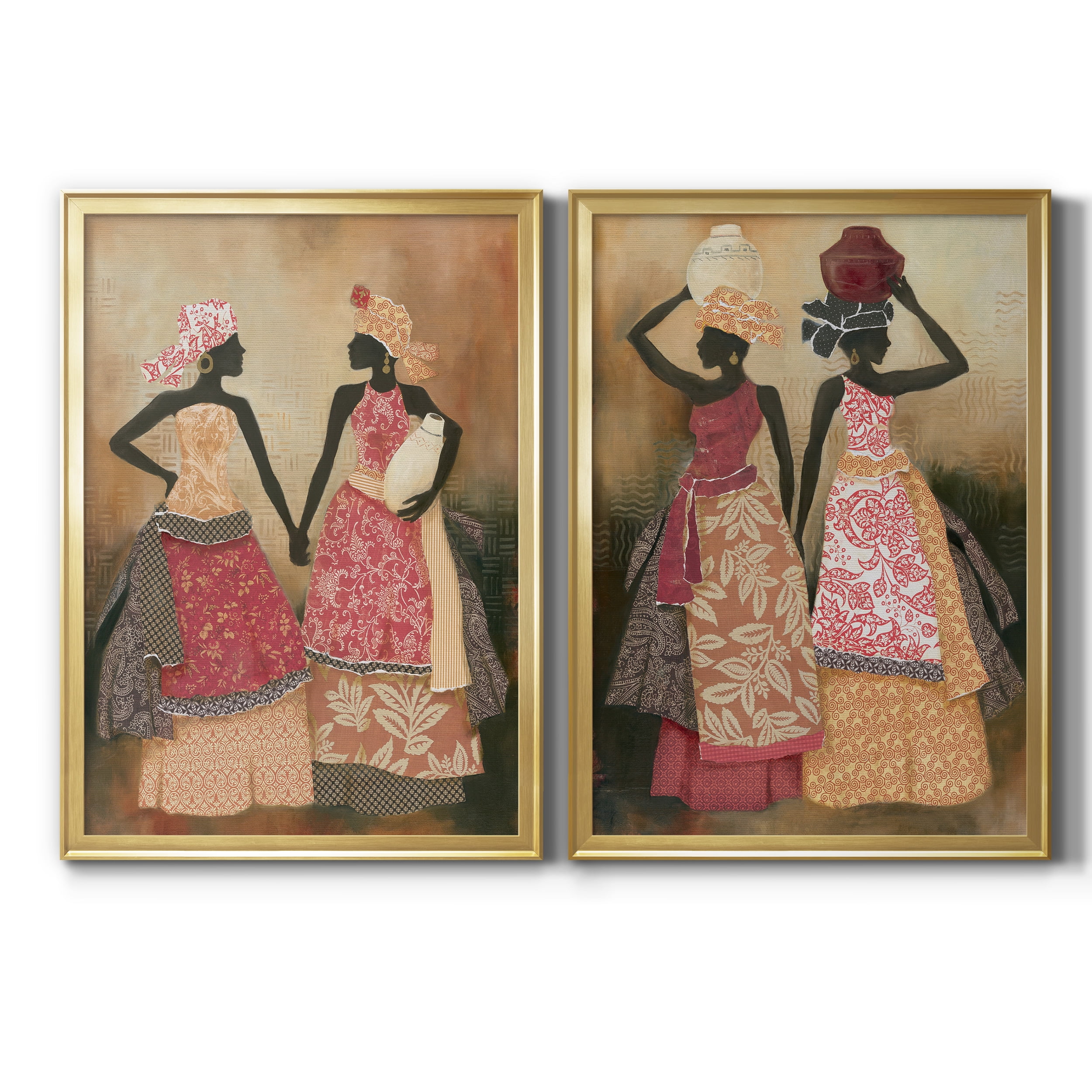 2 Piece Set Village Women I Premium Framed Canvas - Ready to Hang - 26.5 x 36.5 Each - Gold Frame