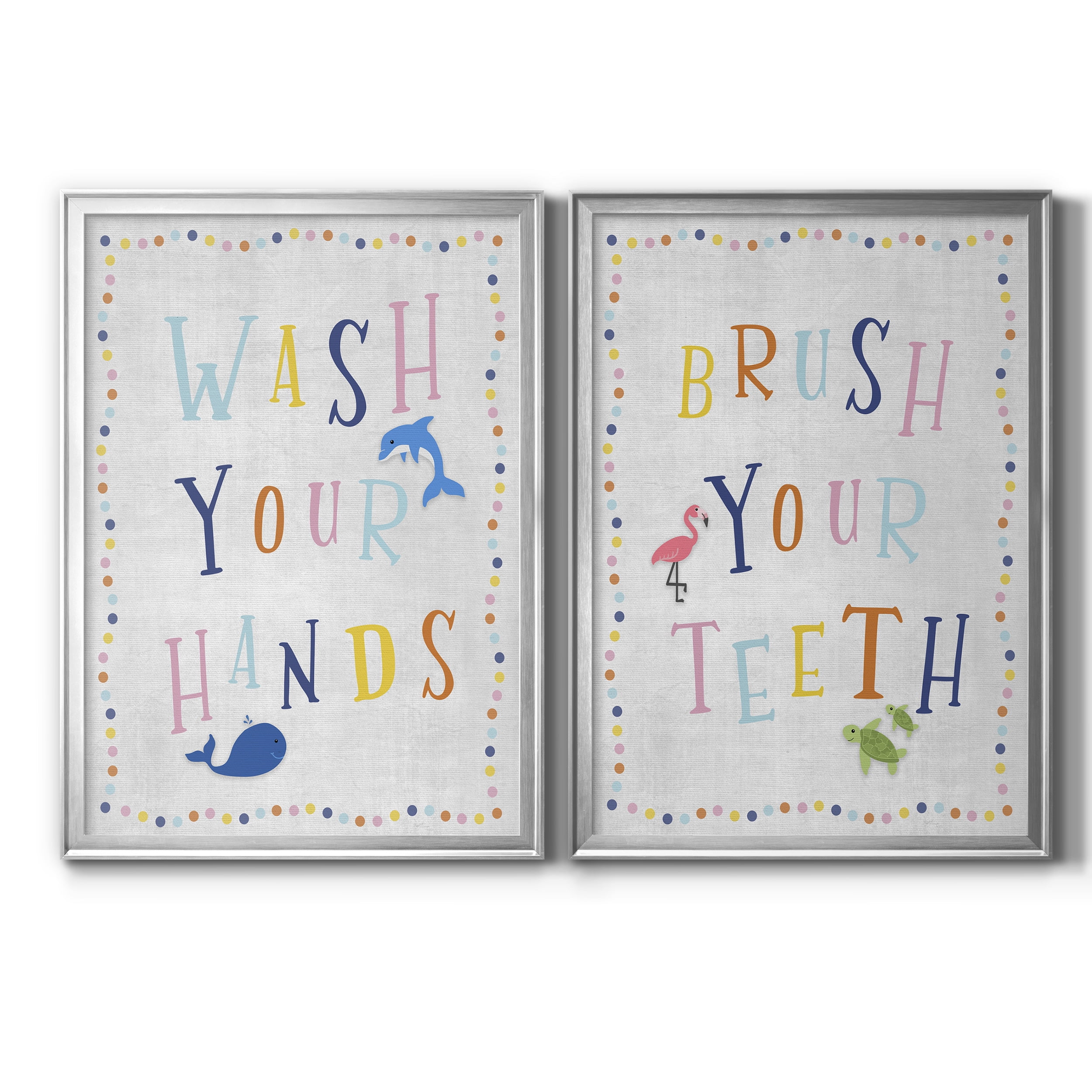 2 Piece Set Wash Your Hands Premium Framed Canvas - Ready to Hang - 18.5 x 24.5 Each - Silver Frame