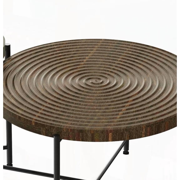 2-Piece Set - Waterproof MDF, Distressed Cyl Design, Black Legs - Dark Walnut