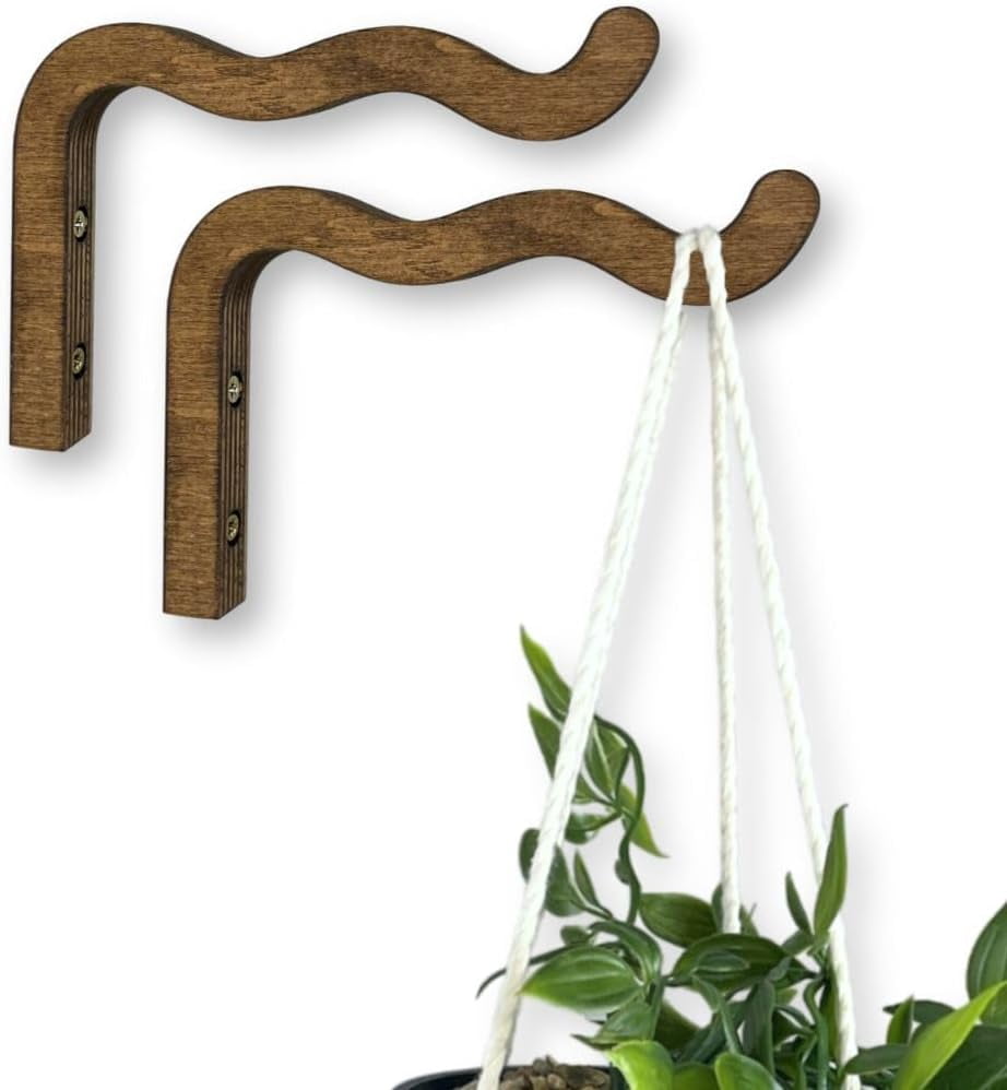 2-Piece Set of Wavy Wooden Wall Planters for Indoor Plants 6 Inch ...