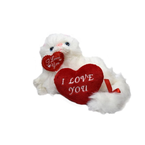 2 Piece Set White Long-Haired I Love You Kitty Cat with Red I Love You Heart TOY-PC 01