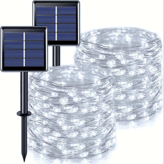 2-Piece Set White Solar Fairy Light String, 330 Led Outdoor Solar Christmas Lights, 8 Modes Of Wired Solar Flashing Light String, For Christmas Trees, Wedding Parties, Gardens And Courtyards