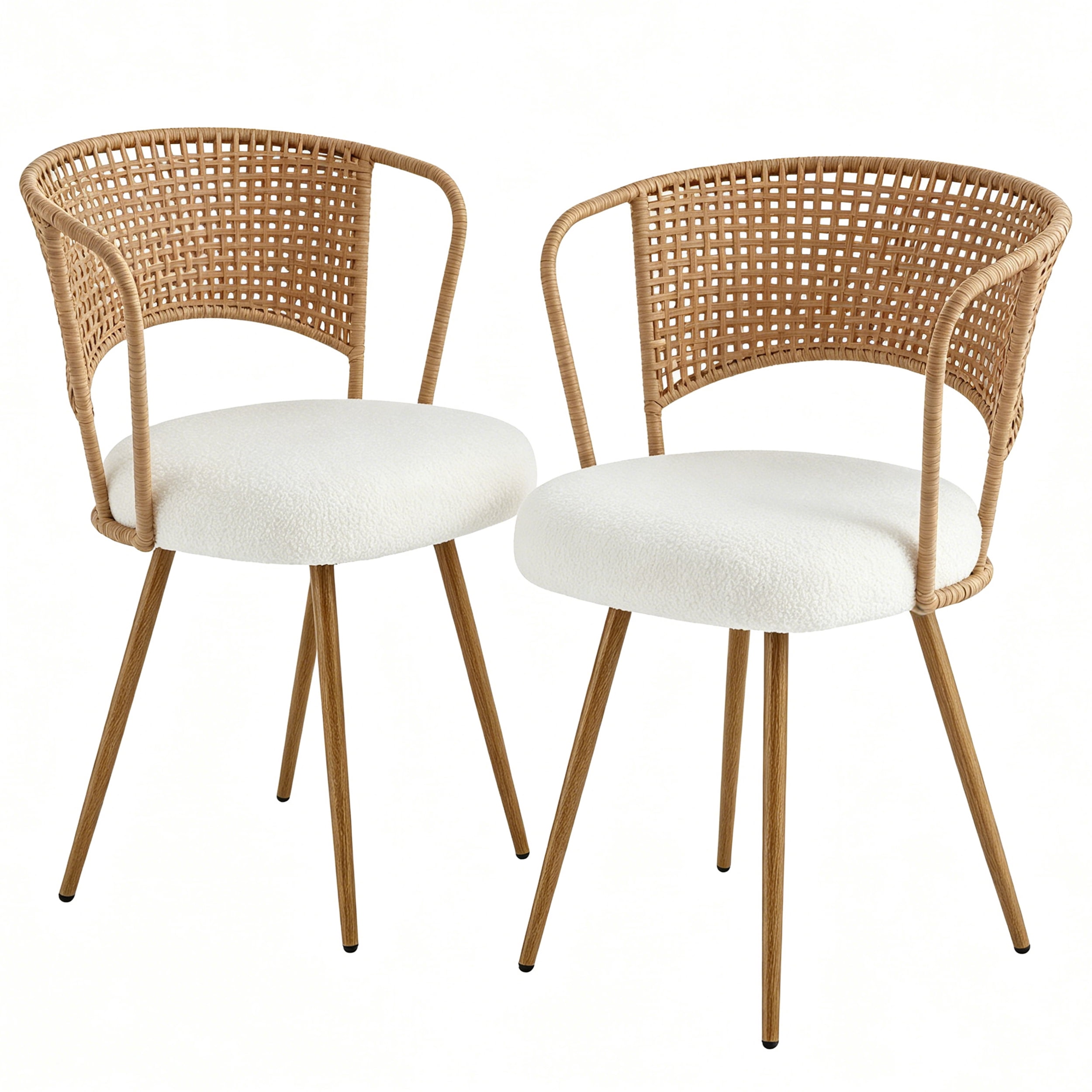 2-Piece Set Wicker Dining Chairs, Farmhouse Soft Cushioned Cane Back Kitchen Chair, Sponge Cushion, Wing-Back Dining Chair With Metal Legs, Suitable For Home And Kitchen (Brown)