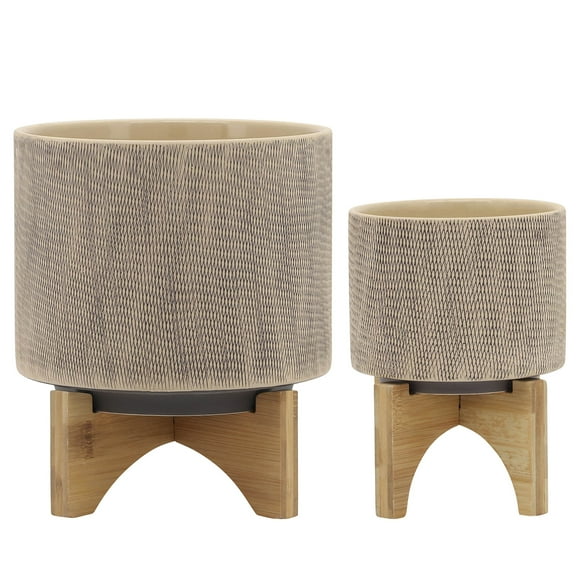 2 Piece/Set,With Drainage Holes, It Is Very Suitable for Planting and Potting Succulents, Made of High-quality Ceramics, It Has Little Impact on The Environment,Mesh Planter W/ Stand, Tan