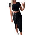 thumbnail image 1 of 2 Piece Set for Women Casual Sets for Women 2 Piece Clothing Set Female Round Neck Short Sleeve Tops Pants Sets Full Pant Style S_715 Women's Tracksuits Black XL, 1 of 6