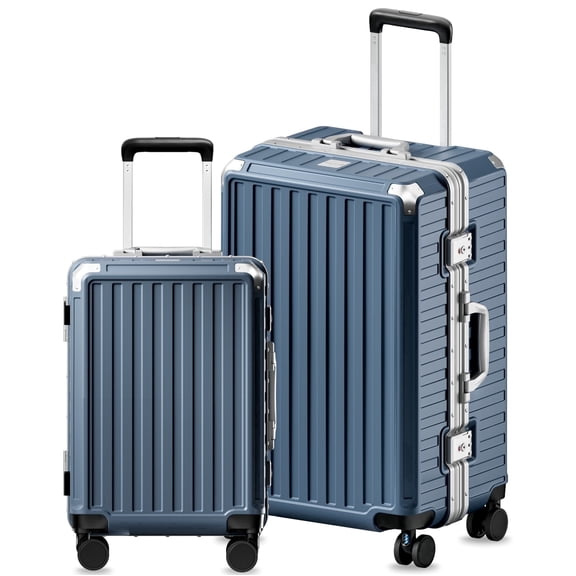 2-Piece Set Zipperless Aluminum Polycarbonate Luggage, Blue, ZX-Core