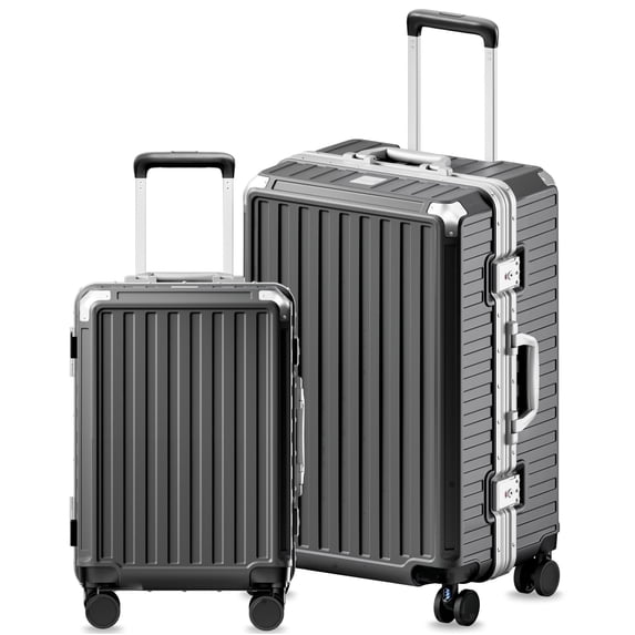 2-Piece Set Zipperless Aluminum Frame Polycarbonate Luggage, Charcoal Metallic