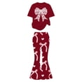 thumbnail image 1 of 2 Piece Set for Girls Valentines Heart Print Bow Detail Short Sleeve Top and Wide Leg Pants Cute Outfit for Kids, 1 of 4