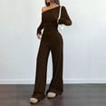 thumbnail image 1 of 2 Piece Set for Women Dressy Casual Long Sleeve One Shoulder Asymmetrical Hem Tops Wide Leg Pants Spring Summer Outfits 2026, 1 of 5