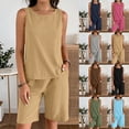 thumbnail image 1 of 2 Piece Set for Women Summer Cotton Linen Casual Lounge Shorts Sets Sleeveless Top Shorts Sweatsuit Beach Vacation Outfits with Pockets Navy, 1 of 7