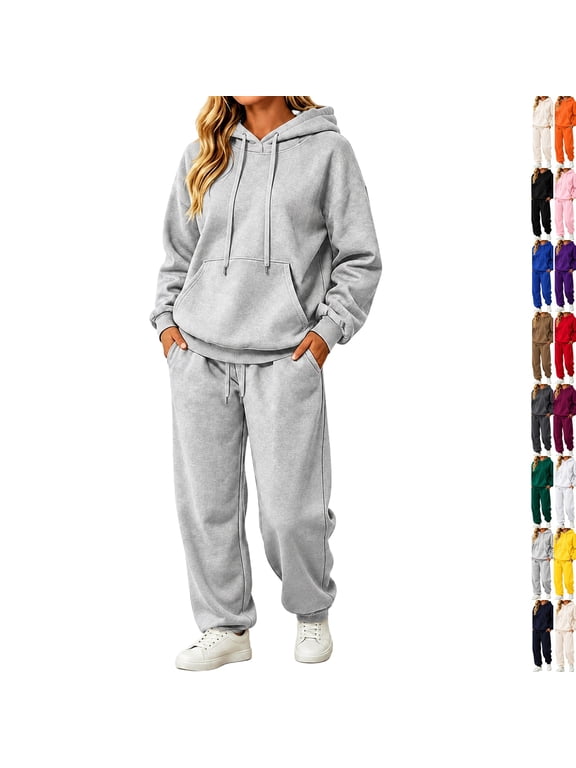 2 Piece Set for Women Sweatsuits Comfy Oversized Hoodie Plus Size Fall Outfits Lounge Matching Sweatpants Jogging Suits Gray S