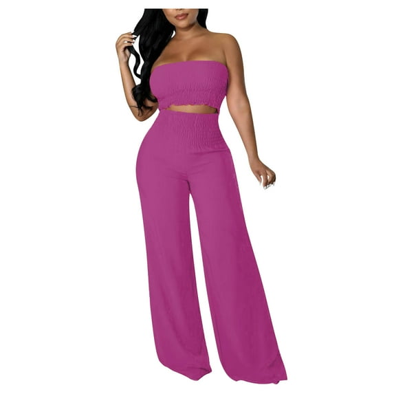 2 Piece Set for Women Wide Leg Pant with Sleeveless Strapless Tube Top Summer Casual 2PCS Outfits