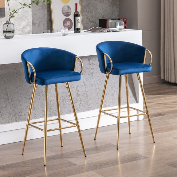 2 - Piece Set of 26 Inch Blue Fabric Bar Stools / Enhance Your Home Bar Experience