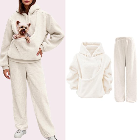 2 Piece Sets For Women - Long Sleeve Fleece Pullover Pet Dog Holder Carrier Sweatshirt With Sweatpants Set Loungewear Sets